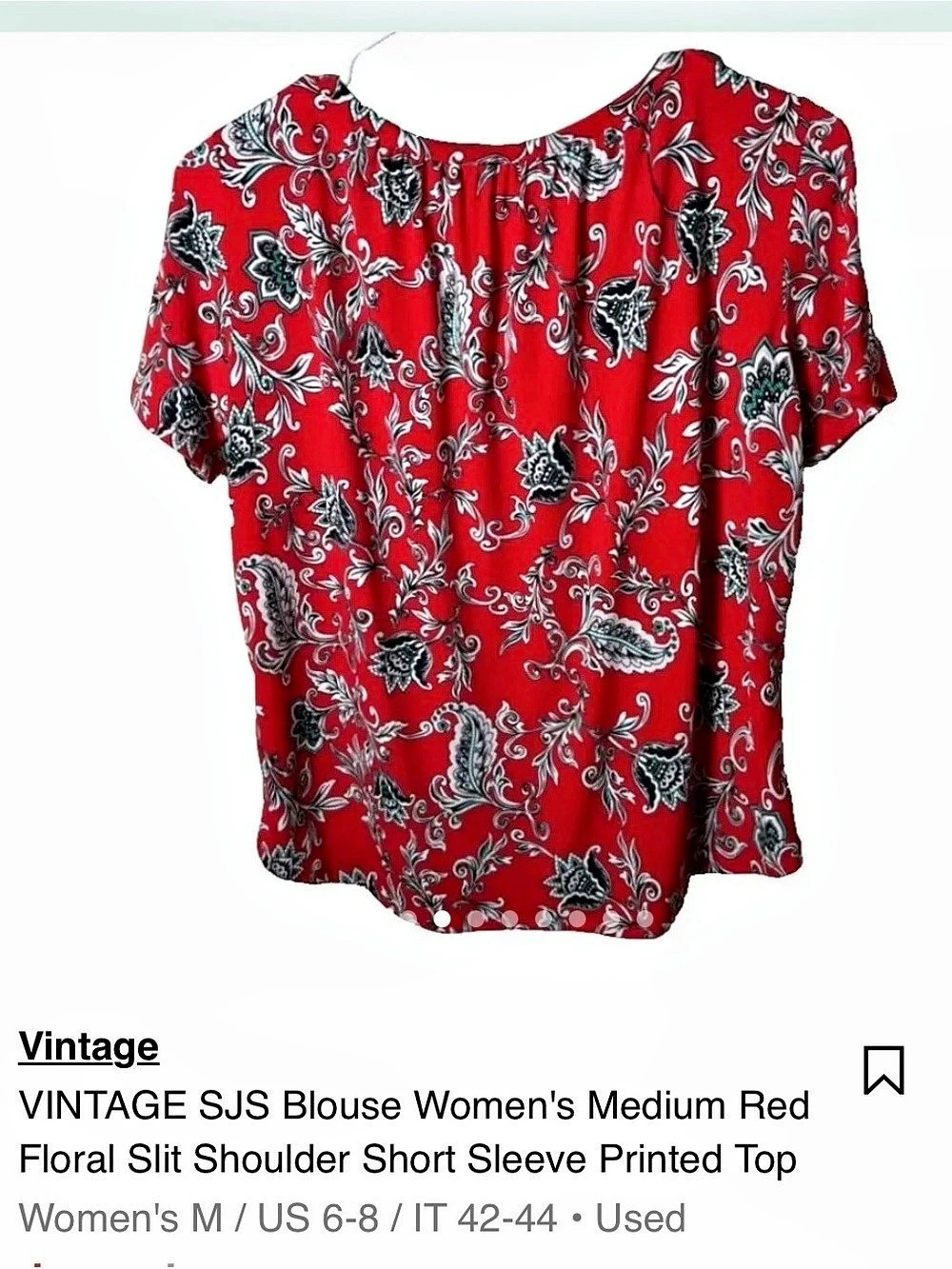 SJS Paisley Short Sleeve Blouse in Red Size Medium